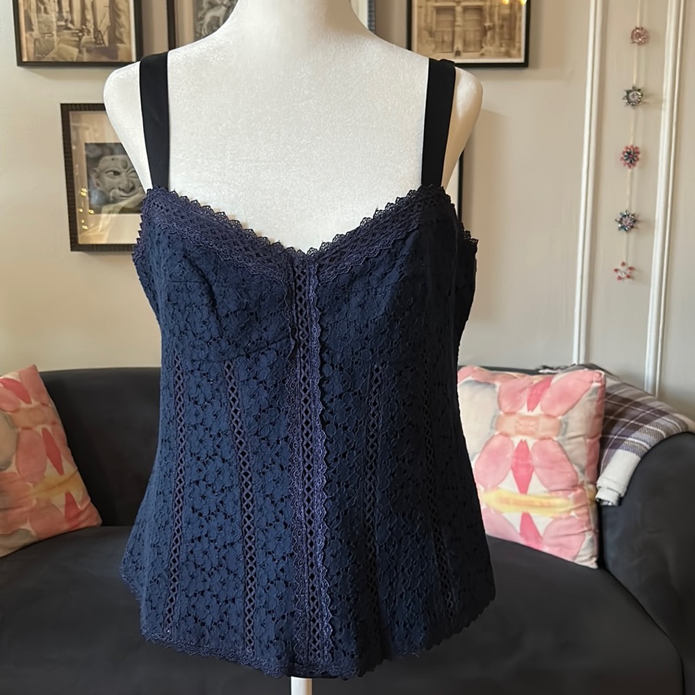 Nanette Lapore Navy Blue Lace Blouse, Sz 12